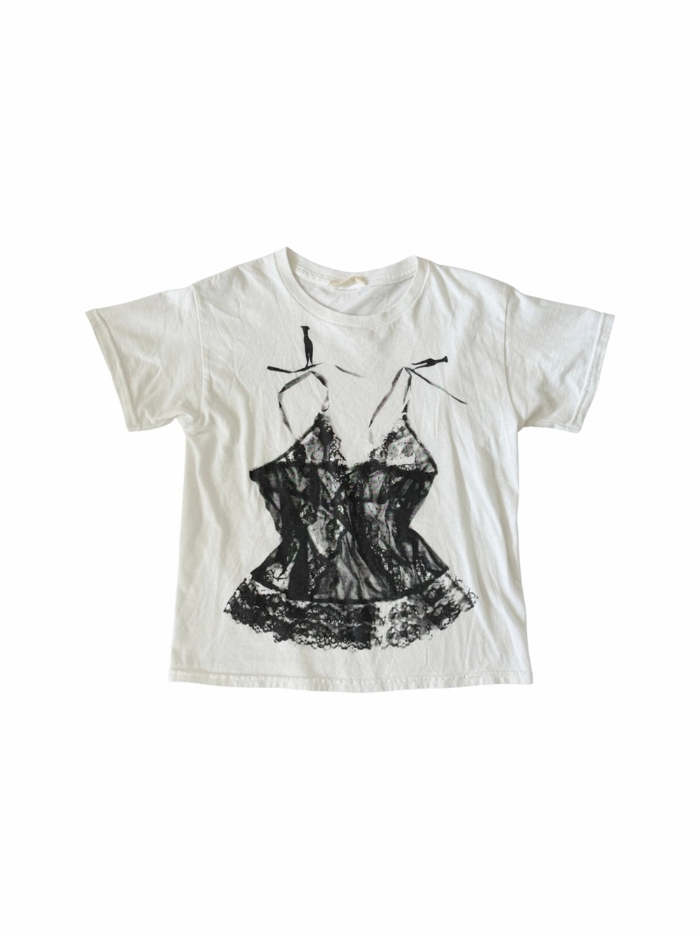 White Tromp L’oeil Tee with Black Lace Camisole print Graphic
